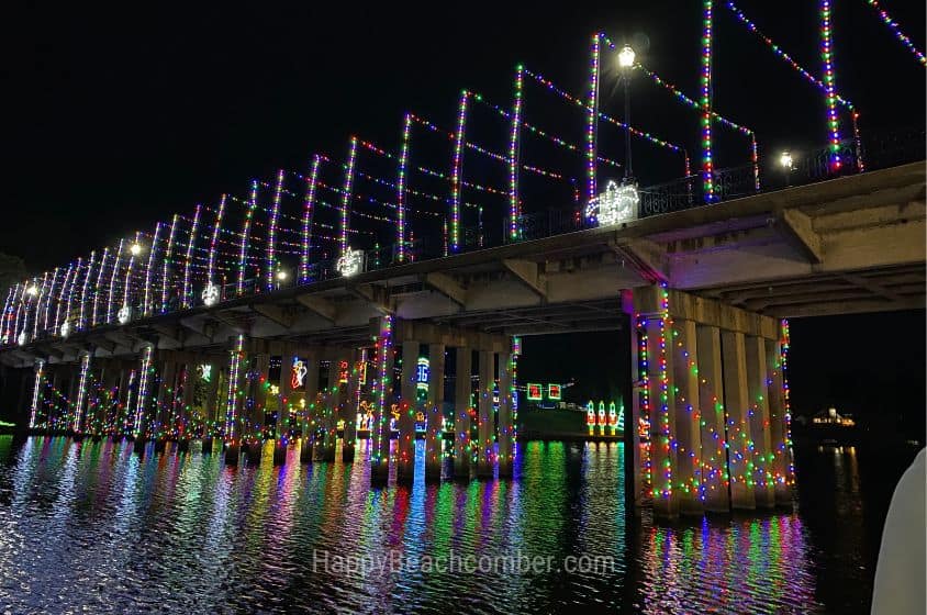 Everything is decorated with lights, even the bridge over the Cane River.