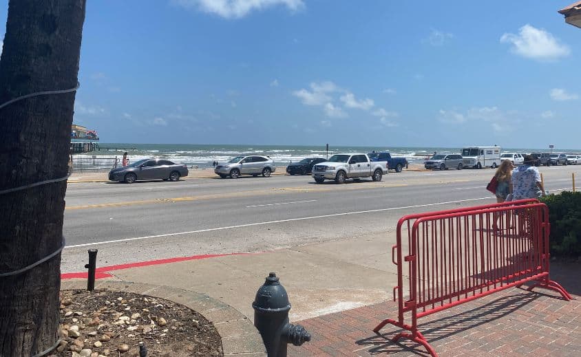 View of seawall from restaurant across the boulevard.